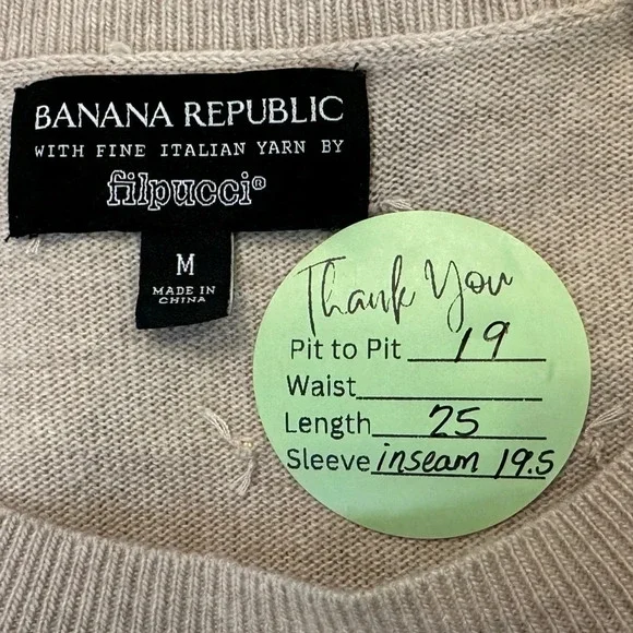 Banana Republic Wool Cashmere Blend Sweater Tan Oatmeal Gold Beads - Picture 6 of 7